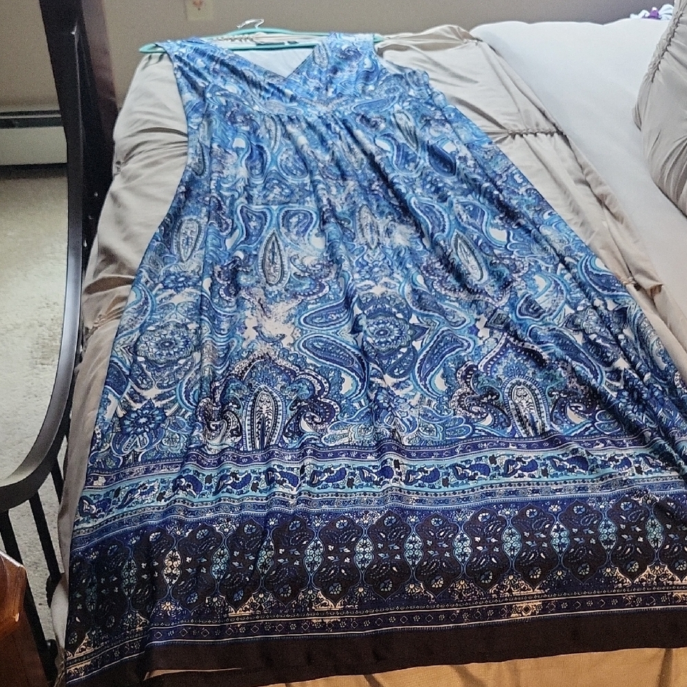 Notations Teal and White Patterned Dress